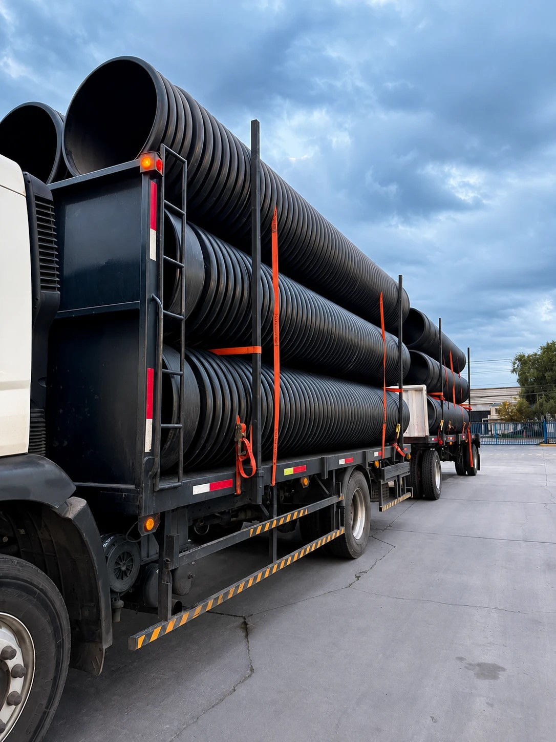 Transporte de tuberías HDPE en camión